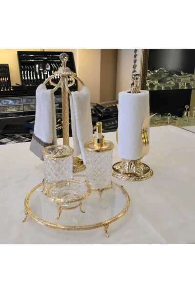 AlyaHomeAksesuar 6 Parça Banyo Seti Altın