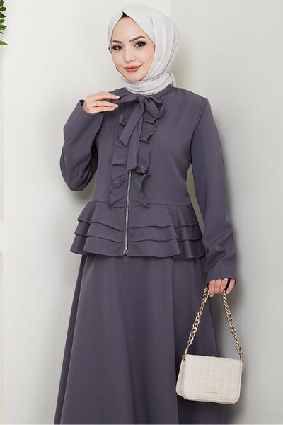 Bestenur Nesla Tunic Skirt Double Set 1418 - Anthracite