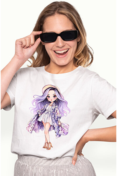 StoryGift Romania Tricou Femei cu o fata frumusica, ilustratie, imbracata mod...