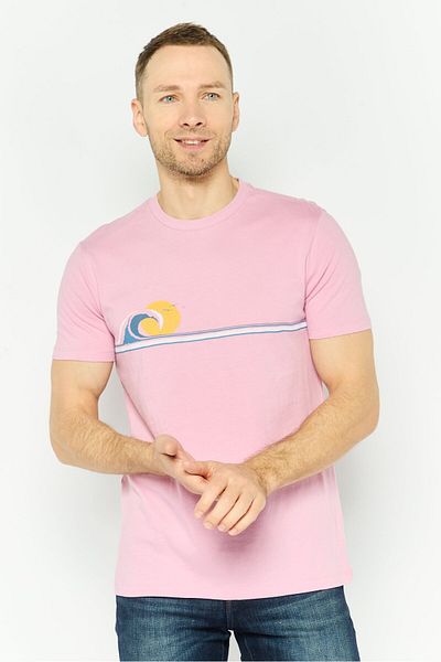 GAP Men Crew Neck Short Sleeve Graphic Print T Shirt, Light Pink Combo