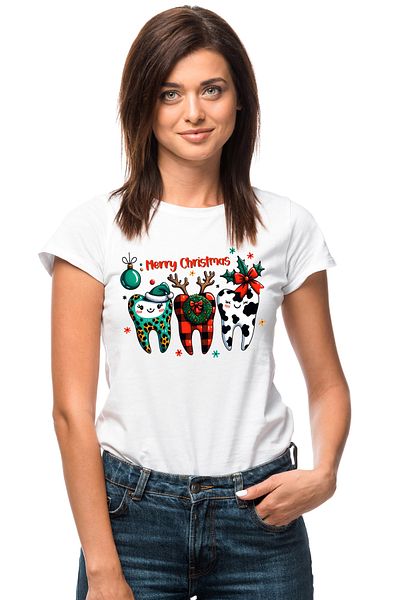 StoryGift Romania Tricou Femei cu mesajul "Merry Christmas", profesie, ilustratie, munca, dedicare WHT_XS