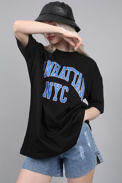 Madmext Schwarzes Oversize-T-Shirt mit Aufdruck für Damen, MG1231