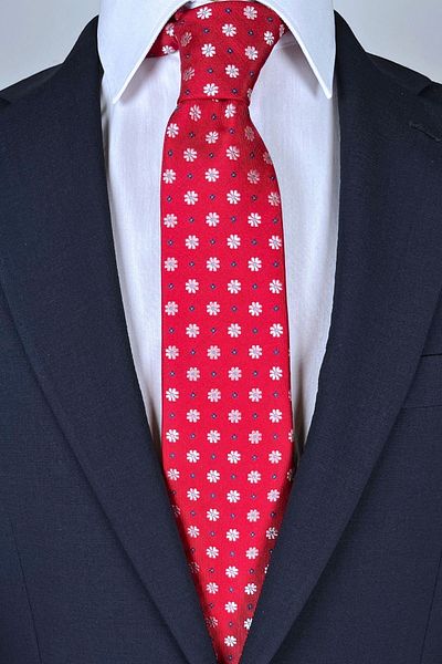 1001 Kravat Floral Patterned 8 cm Wide Red Tie