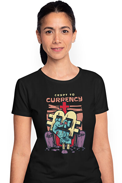 StoryGift Romania Tricou Femei Cu Simbol Bitcoin In Mana Unui Zombi, Crypt To Currency, Crypto, Mo BLK_L