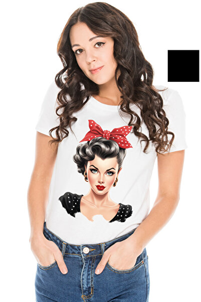 StoryGift Romania Tricou Femei cu o femeie frumoasa bruneta cu par scurt, ilu...