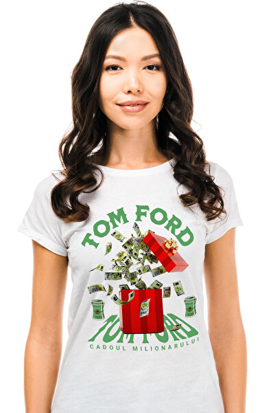 StoryGift Romania Tricou Femei Tom Ford - Cadoul Milionarului, cu imprimeu pe Fata, 100% Bumbac, WHT_S