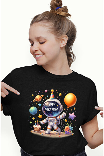StoryGift Romania Tricou Femei cu un astronaut pe luna, ilustratie, planete, ...