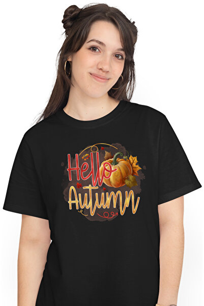 StoryGift Romania Tricou Femei cu mesajul "Hello, Autumn", toamna, ilustratie...