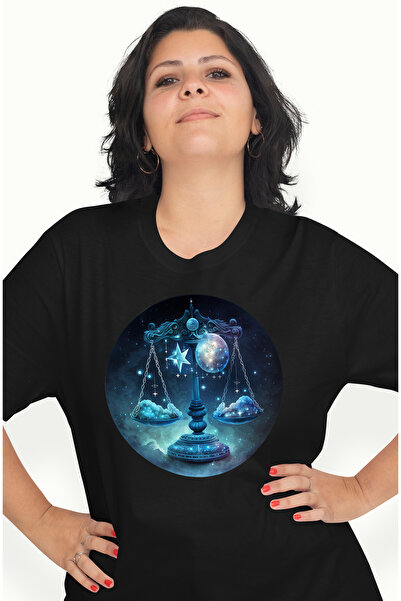 StoryGift Romania Tricou Femei cu o balanta, ilustratie, zodie, nori, cerc, a...