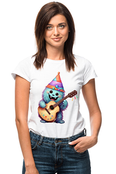 StoryGift Romania Tricou Femei cu o creatura vesela care canta la chitara, me...