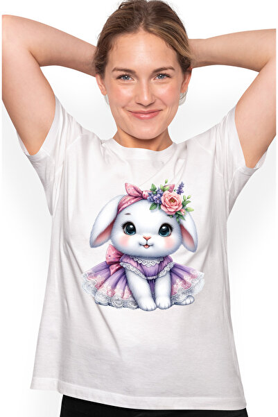 StoryGift Romania Tricou Femei cu o iepuroaica vesela care poarta o rochita, ...