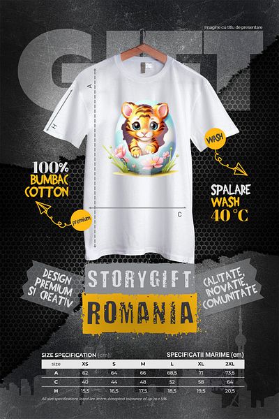 StoryGift Romania Women's T-shirt with a tiger cub coming out of a broken egg, illustration, flowers, WHT_XS