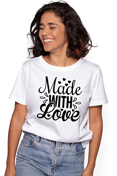 StoryGift Romania Tricou Femei cu inimioare si mesajul "Made with love" - fac...
