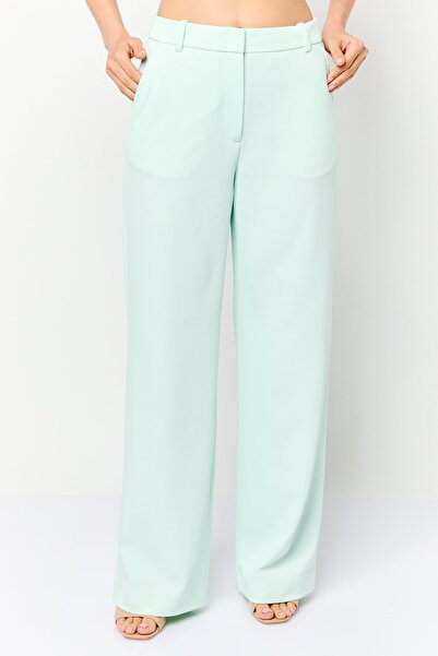 Esprit Women Regular Fit Plain Wide Leg Pants, Mint Green