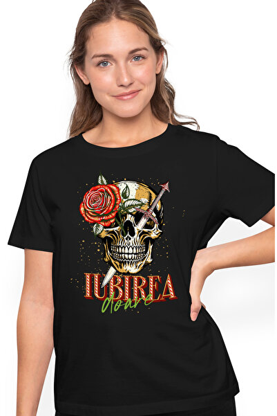 StoryGift Romania Tricou Femei Craniu si trandafir iubirea doare inima franta...