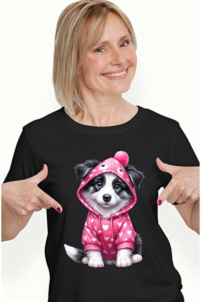 StoryGift Romania Tricou Femei cu un catel cuminte care poarta un hanorac cu ...