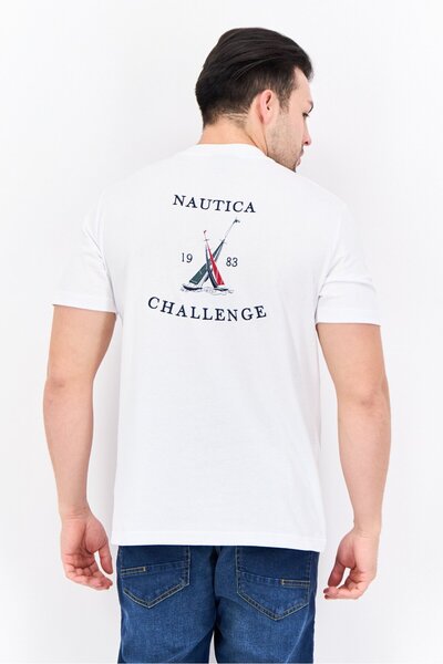 Nautica Men Crew Neck Short Sleeves Embroidered Logo T-shirt, White