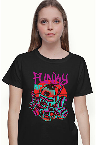 StoryGift Romania Tricou Femei Cu Robot Aratand Semnul Peace, Text In Engleza...