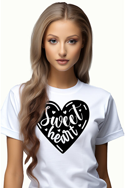 StoryGift Romania Tricou Femei cu inimioare si textul "Sweet heart" - inima d...