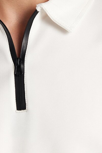 Tudors Men's Standard Fit Cotton Zippered Polo Neck Waist Lace up White Tracksuit Set