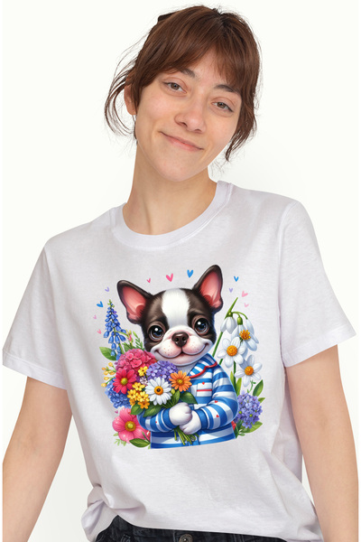 StoryGift Romania Tricou Femei cu un catel bucuros, ilustratie, tine un buche...