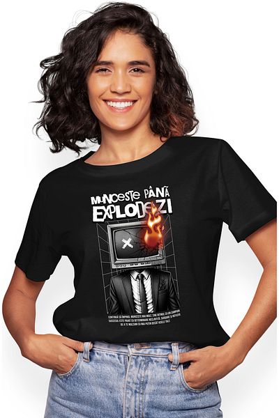 StoryGift Romania Women's T-shirt men's office with TV fire work until you explode with print BLK_XL