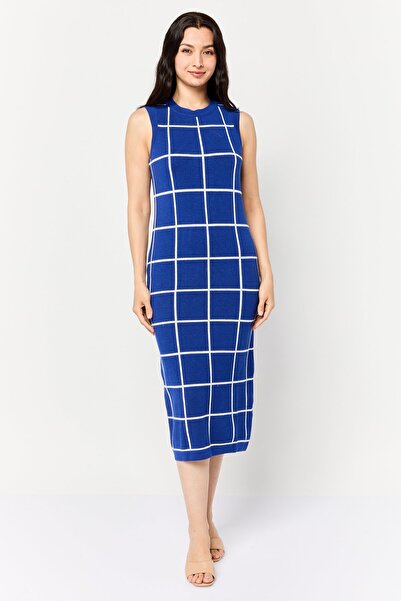 Esprit Women Grid Pattern Knitted Midi Dress, Multicolor