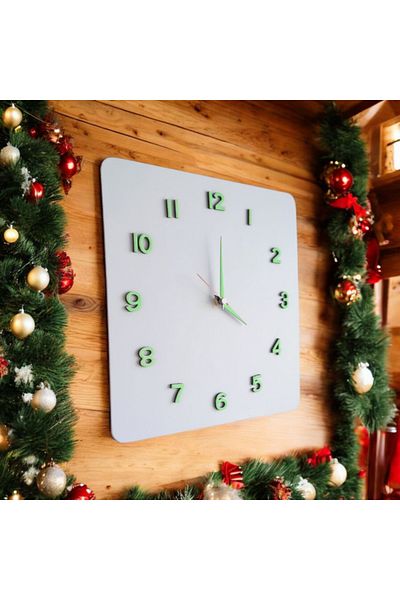 Bahat Phosphorescent 3D Relief Numeral Wooden Without Glass 30*30 cm Square White Wall Clock