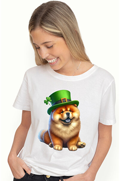 StoryGift Romania Tricou Femei cu un catelus blanos Chow Chow care poarta o p...