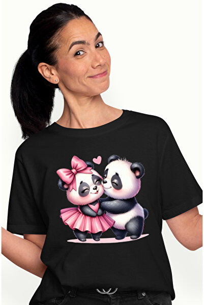 StoryGift Romania Tricou Femei cu o ursoaica si un urs Panda, apropiati, ilus...