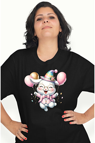 StoryGift Romania Tricou Femei cu un iepuras vesel care tine niste baloane, i...