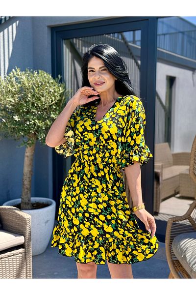 RAMONA BADESCU EXCLUSIVE Rochie casual din viscoză cu imprimeu floral - Galben