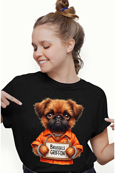 StoryGift Romania Tricou Femei cu un catel Brussels Griffon la puscarie, ilus...