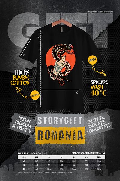 StoryGift Romania Tricou Femei Cu Sarpe, Cobra, Cerc, Mana, Tatuaje, Floare, Stele, Multicolor cu BLK_L