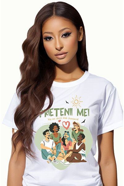 StoryGift Romania Tricou Femei Grup de prieteni fericiti imi faceti ziua frumoasa cu imprimeu pe F WHT_XL