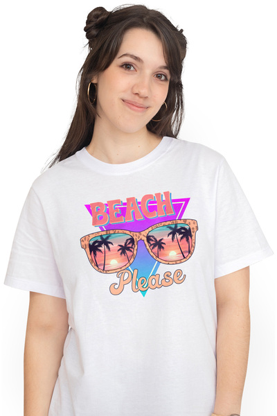 StoryGift Romania Tricou Femei cu mesajul "Beach, please", vara, vacanta, rel...