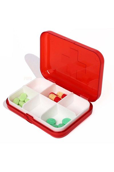 PUFO Square box for organizing medicines, vitamins or supplements, Pufo Medicine, 9 cm, red