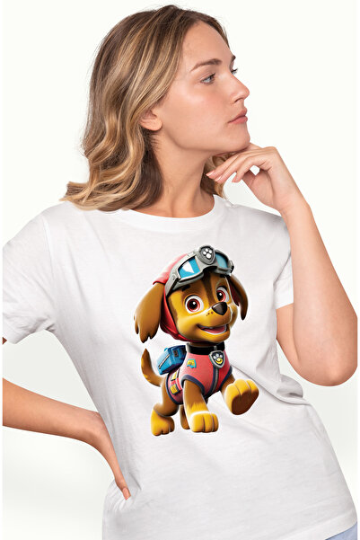 StoryGift Romania Tricou Femei cu un catel vesel, ilustratie, 3D, patrula cat...