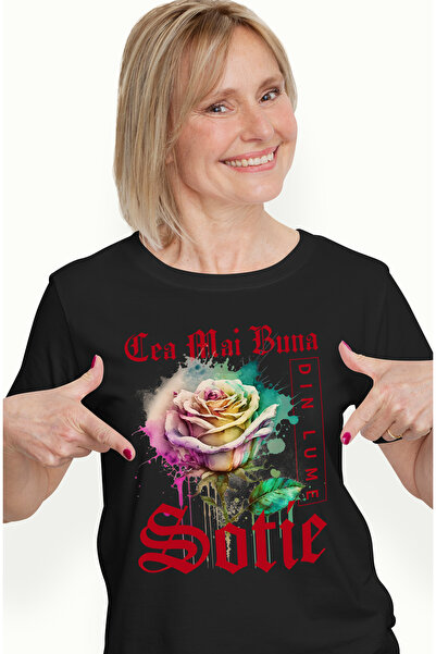 StoryGift Romania Tricou Femei Cu Textul Cea Mai Buna Sotie, Din Lume, Floare...