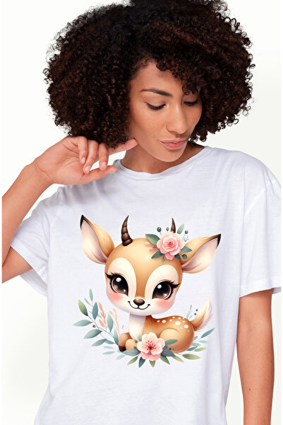 StoryGift Romania Tricou Femei cu o caprioara micuta, ilustratie, vesela, imb...