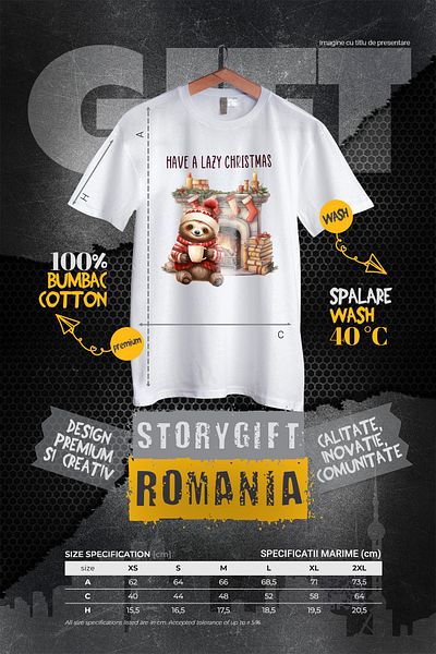 StoryGift Romania Tricou Femei Cu Animalul Sloth/lenes Cu Mesajul "have A Lazy Christmas", Craciun Wht_m