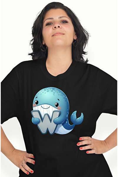 StoryGift Romania Tricou Femei cu o balena cu litera "W", ilustratie, pentru ...