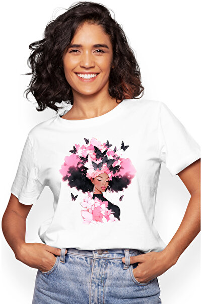 StoryGift Romania Tricou Femei cu o fata de culoare, ilustratie, draguta, flu...