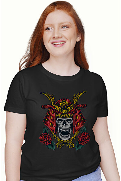 StoryGift Romania Tricou Femei Cu Craniu, Casca, Samurai, Floare, Frunze, Mon...
