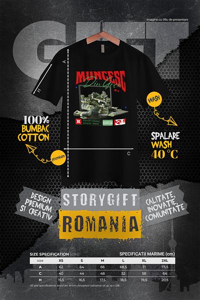 StoryGift Romania Tricou Femei Muncesc din Greu pe Laptop - Teanc de Bani Romanesti de 500 Lei, c BLK_S