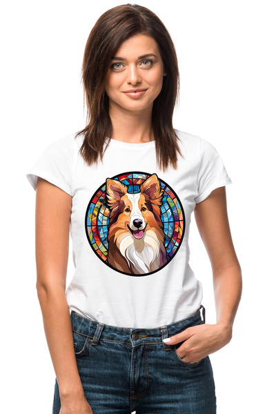 StoryGift Romania Tricou Femei cu un catel bucuros, in stil mozaic, jucaus, p...