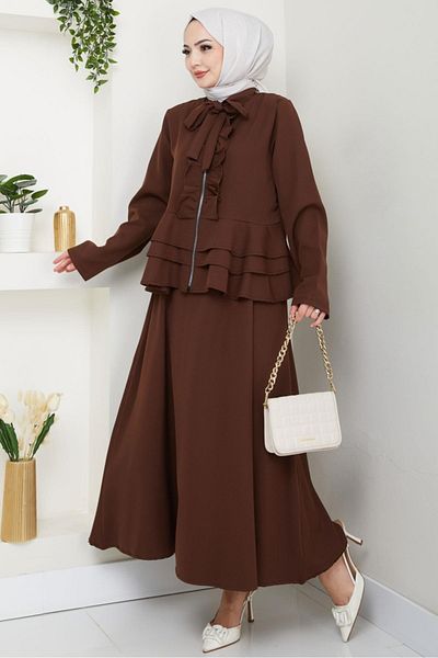 Bestenur Nesla Tunic Φούστα Διπλό Σετ 1418 - Bitter Brown