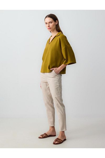 Jimmy Key Stone Straight Cut High Waist Regular Leg Woven Trousers with Side Pockets