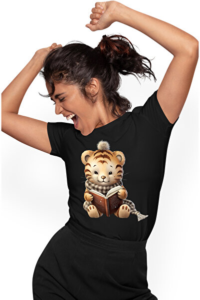 StoryGift Romania Tricou Femei cu un pui de tigru care citeste, fular, carte,...