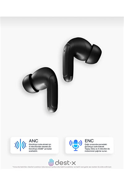 ROTECH DEST-X D-bass Anc,Enc,4 Mikrofon Ve Yapay Zeka,Ipx4,Hifı Stereo Kulakiçi Bluetooth Kulaklık
